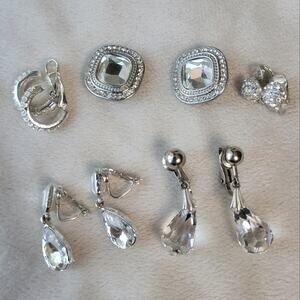 Lot of Vintage Faux Diamond Clip on Earrings